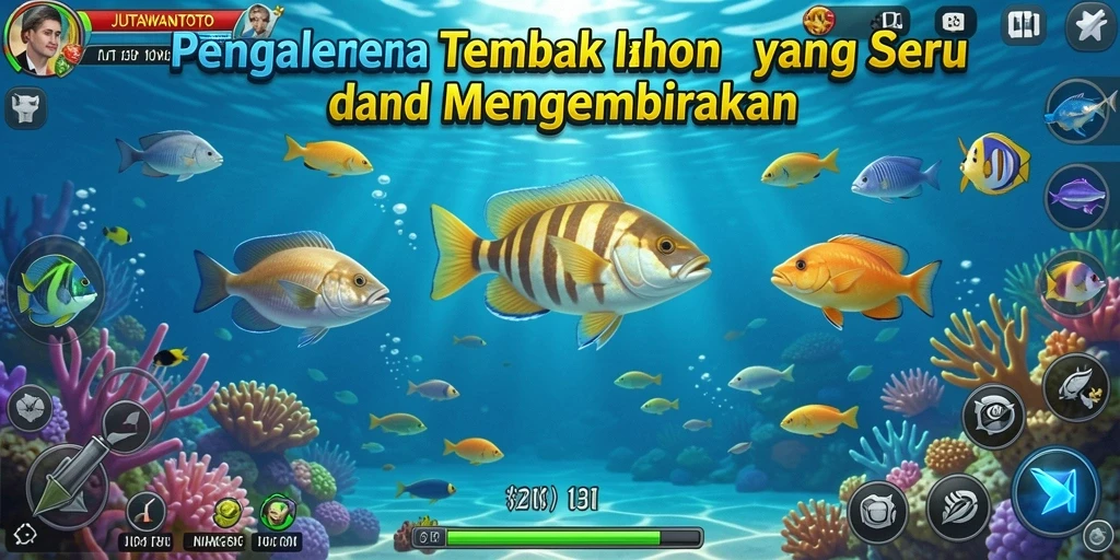 Tampilan gameplay seru JUTAWANTOTO dengan ikan berwarna-warni.